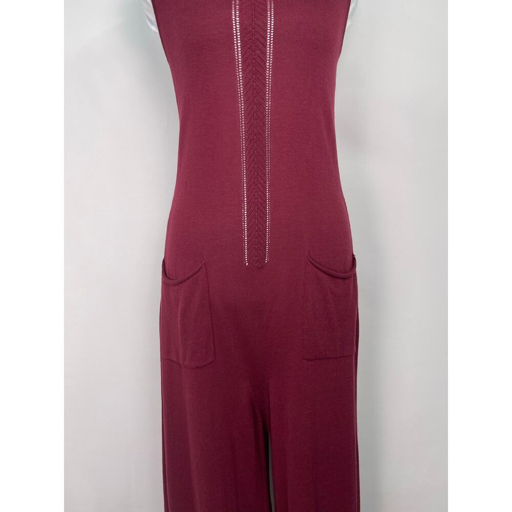 Anthropologie Burgundy Knit Sleeveless Wide Leg Jumpsuit With Pockets Size M - Picture 5 of 9